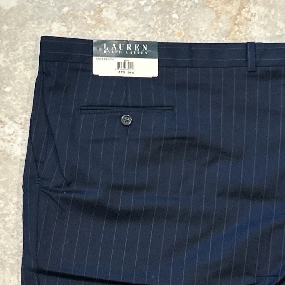 Lauren Ralph Lauren Total Comfort Pant Men 54R Navy Blue Pinstripe Wool Trousers